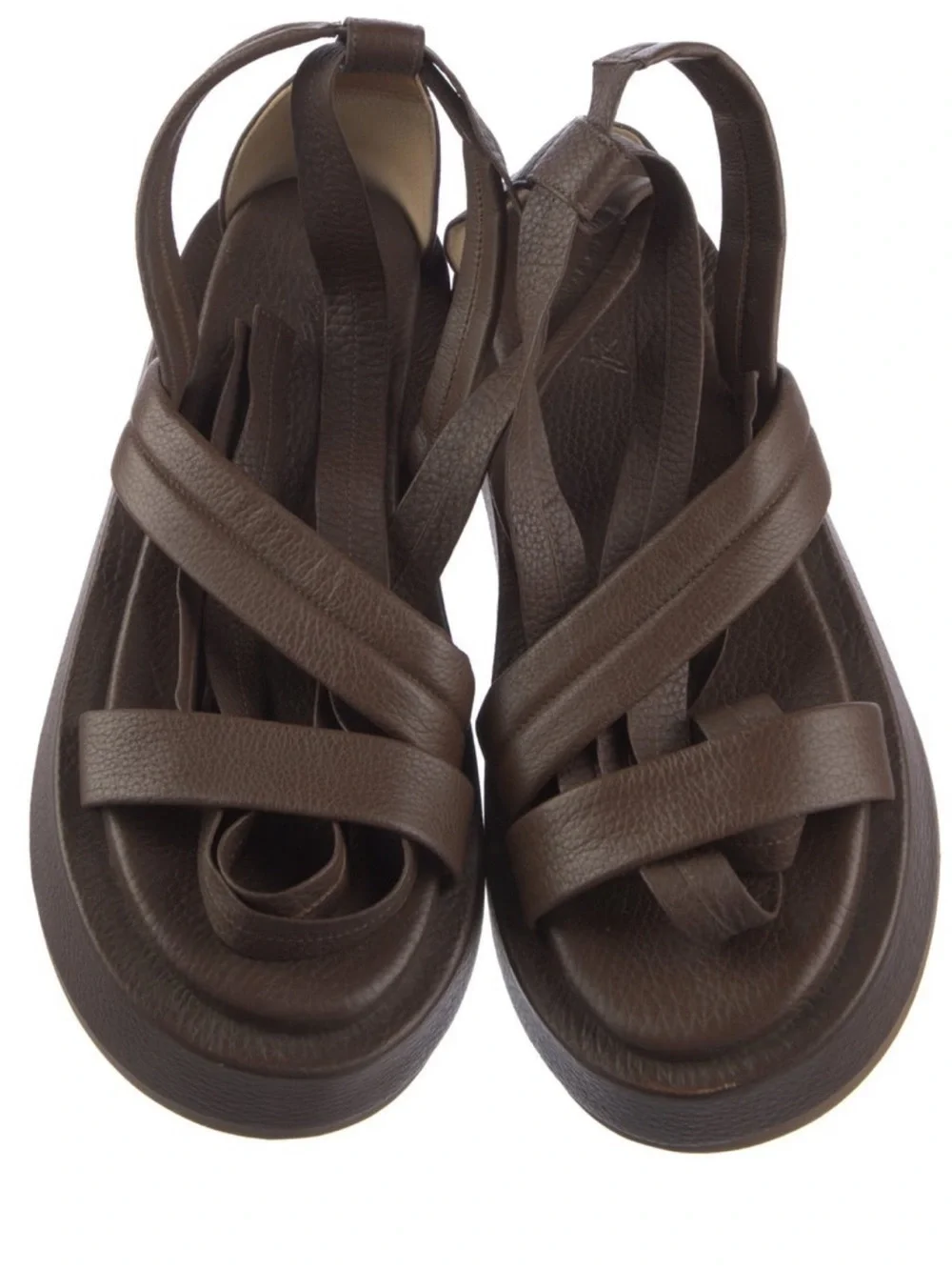 Marsèll Brown Leather Platform Wrap Sandals